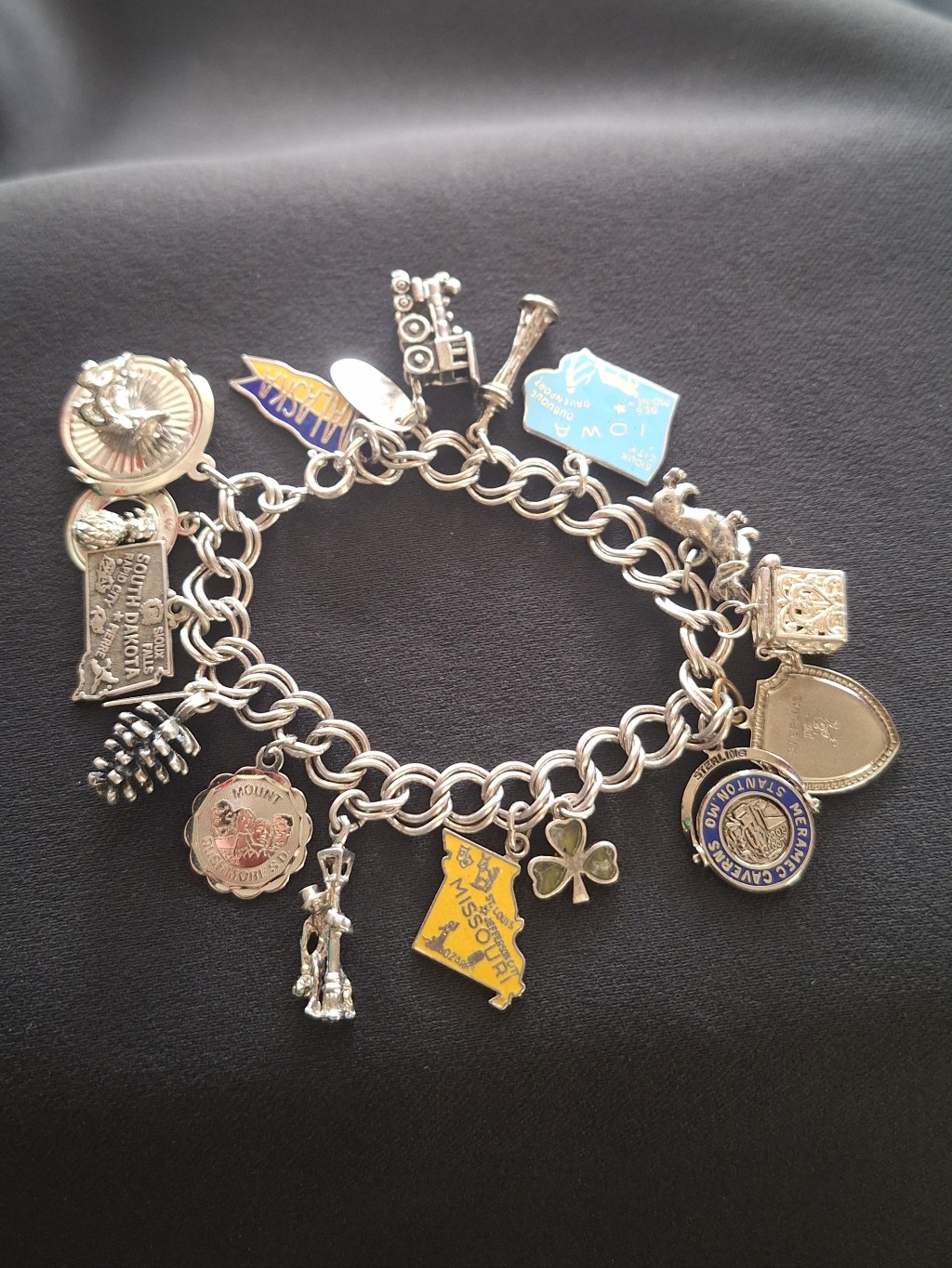 A.J.C. Co Sterling Silver Travel Charm Bracelet Vtg Souvenir States Collection